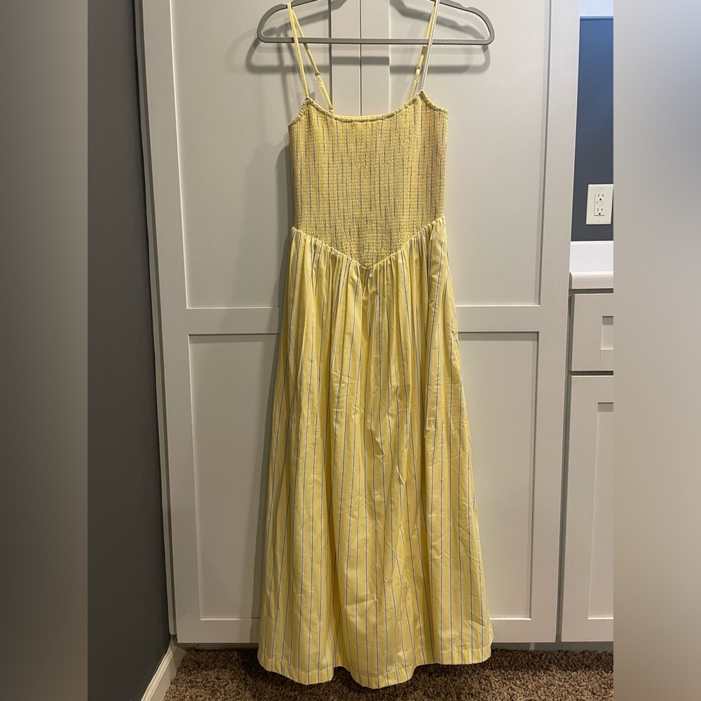 Abercrombie & Fitch Yellow Striped Midi Dress